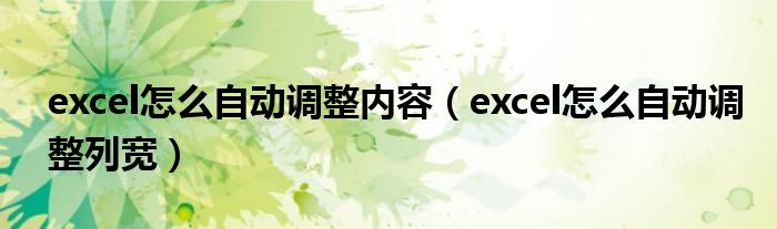 excel怎么自动调整内容(excel怎么自动调整列宽)