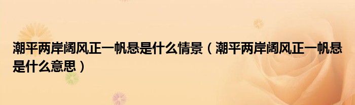 潮平两岸阔风正一帆悬是什么情景(潮平两岸阔风正一帆悬是什么意思)