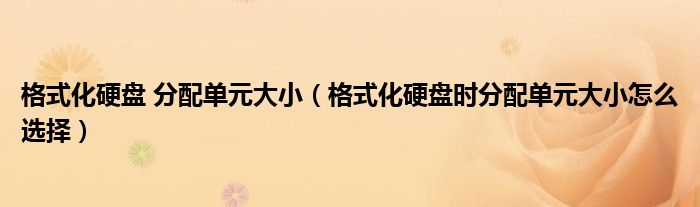 格式化硬盘 分配单元大小(格式化硬盘时分配单元大小怎么选择)