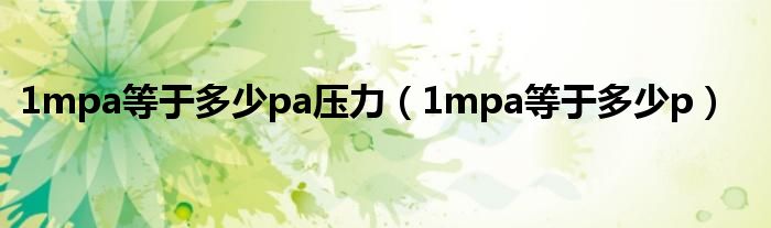 1mpa等于多少pa压力(1mpa等于多少p)