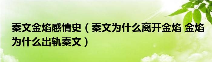 秦文金焰感情史(秦文为什么离开金焰 金焰为什么出轨秦文)