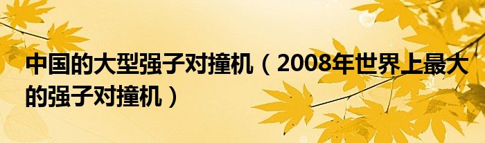 中国的大型强子对撞机(2008年世界上最大的强子对撞机)