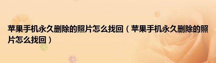 苹果手机永久删除的照片怎么找回(苹果手机永久删除的照片怎么找回)