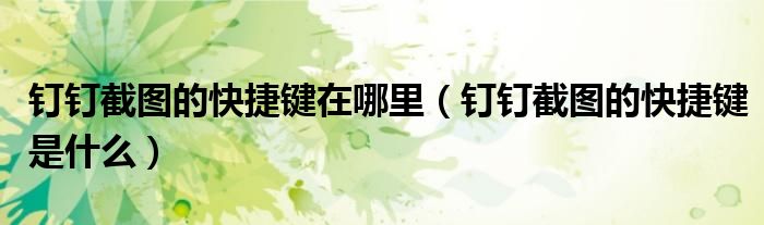 钉钉截图的快捷键在哪里(钉钉截图的快捷键是什么)