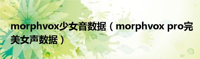 morphvox少女音数据(morphvox pro完美女声数据)