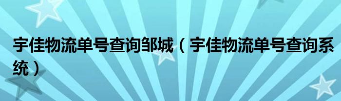 宇佳物流单号查询邹城(宇佳物流单号查询系统)