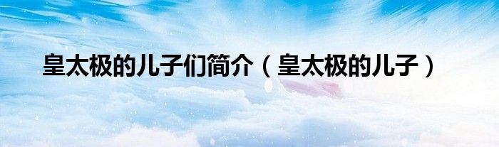 皇太极的儿子们简介(皇太极的儿子)