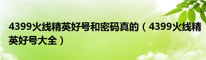 4399火线精英好号和密码真的(4399火线精英好号大全)