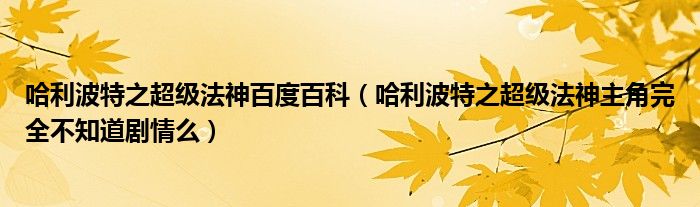 哈利波特之超级法神百度百科(哈利波特之超级法神主角完全不知道剧情么)