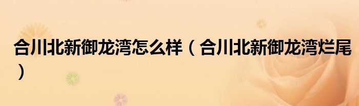 合川北新御龙湾怎么样(合川北新御龙湾烂尾)