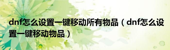 dnf怎么设置一键移动所有物品(dnf怎么设置一键移动物品)