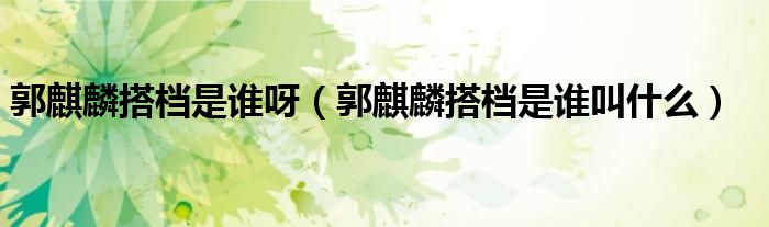 郭麒麟搭档是谁呀(郭麒麟搭档是谁叫什么)