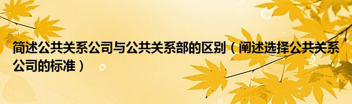 简述公共关系公司与公共关系部的区别(阐述选择公共关系公司的标准)