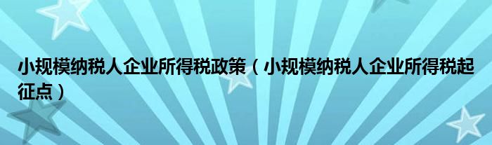 小规模纳税人企业所得税政策(小规模纳税人企业所得税起征点)