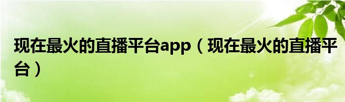 现在最火的直播平台app(现在最火的直播平台)
