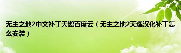 无主之地2中文补丁天邈百度云(无主之地2天邈汉化补丁怎么安装)