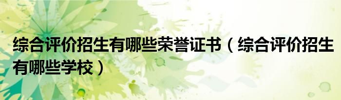 综合评价招生有哪些荣誉证书(综合评价招生有哪些学校)