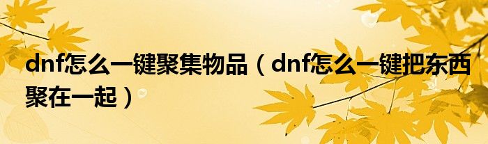 dnf怎么一键聚集物品(dnf怎么一键把东西聚在一起)