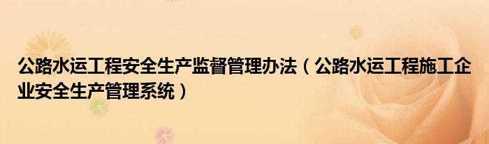 公路水运工程安全生产监督管理办法(公路水运工程施工企业安全生产管理系统)