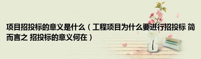 项目招投标的意义是什么(工程项目为什么要进行招投标 简而言之 招投标的意义何在)