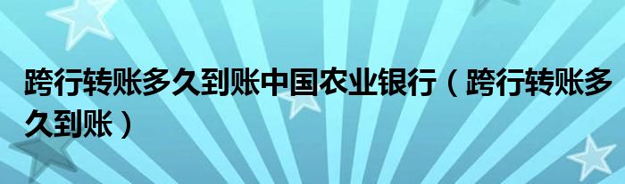 跨行转账多久到账中国农业银行(跨行转账多久到账)