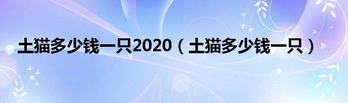 土猫多少钱一只2020(土猫多少钱一只)