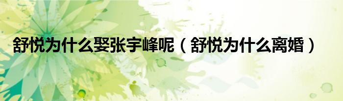 舒悦为什么娶张宇峰呢(舒悦为什么离婚)