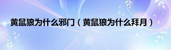 黄鼠狼为什么邪门(黄鼠狼为什么拜月)