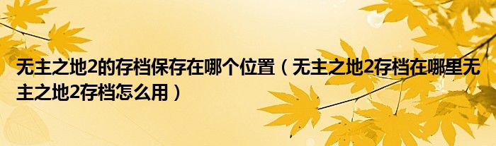 无主之地2的存档保存在哪个位置(无主之地2存档在哪里无主之地2存档怎么用)