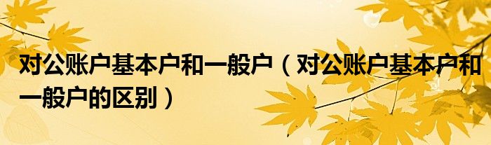 对公账户基本户和一般户(对公账户基本户和一般户的区别)
