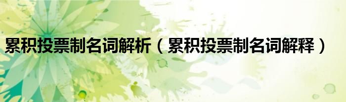 累积投票制名词解析(累积投票制名词解释)