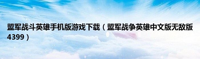 盟军战斗英雄手机版游戏下载(盟军战争英雄中文版无敌版4399)