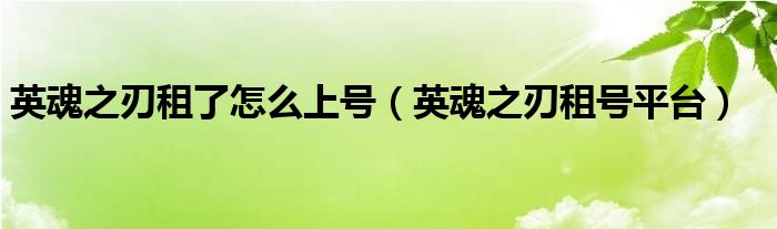 英魂之刃租了怎么上号(英魂之刃租号平台)