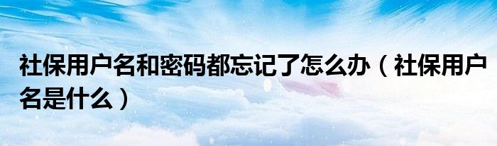 社保用户名和密码都忘记了怎么办(社保用户名是什么)