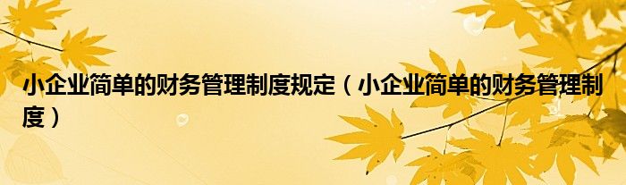 小企业简单的财务管理制度规定(小企业简单的财务管理制度)