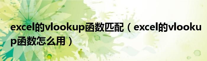 excel的vlookup函数匹配(excel的vlookup函数怎么用)