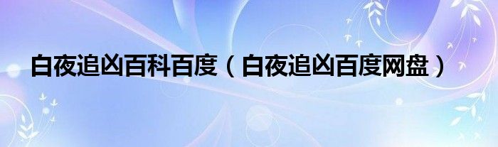 白夜追凶百科百度(白夜追凶百度网盘)