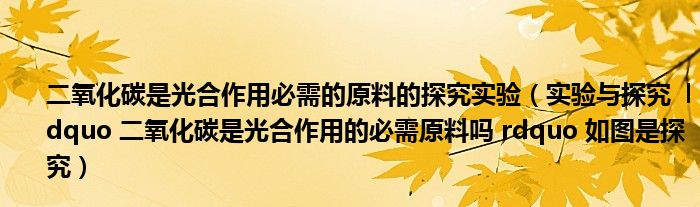 二氧化碳是光合作用必需的原料的探究实验(实验与探究 ldquo 二氧化碳是光合作用的必需原料吗 rdquo 如图是探究)
