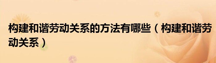 构建和谐劳动关系的方法有哪些(构建和谐劳动关系)