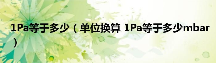 1Pa等于多少(单位换算 1Pa等于多少mbar)