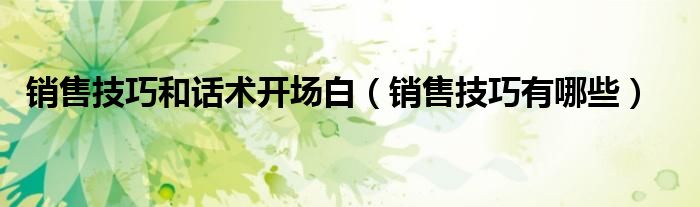 销售技巧和话术开场白(销售技巧有哪些)