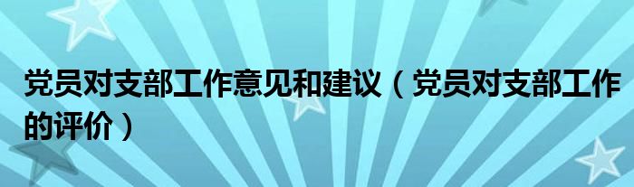 党员对支部工作意见和建议(党员对支部工作的评价)