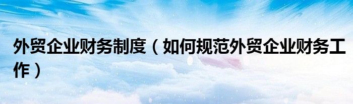 外贸企业财务制度(如何规范外贸企业财务工作)