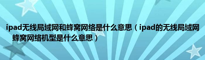 ipad无线局域网和蜂窝网络是什么意思(ipad的无线局域网 蜂窝网络机型是什么意思)