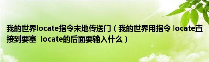 我的世界locate指令末地传送门(我的世界用指令 locate直接到要塞 locate的后面要输入什么)