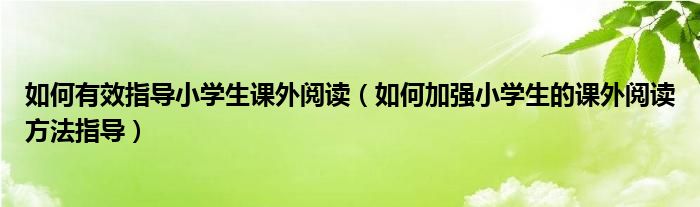 如何有效指导小学生课外阅读（如何加强小学生的课外阅读方法指导）