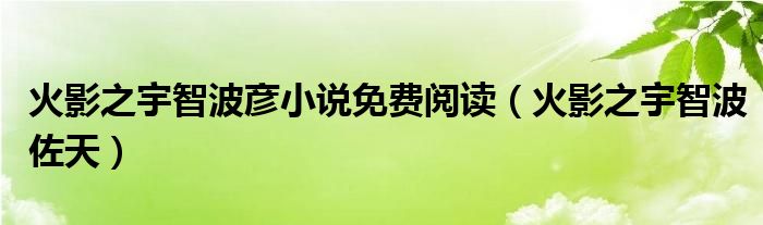 火影之宇智波彦小说免费阅读(火影之宇智波佐天)
