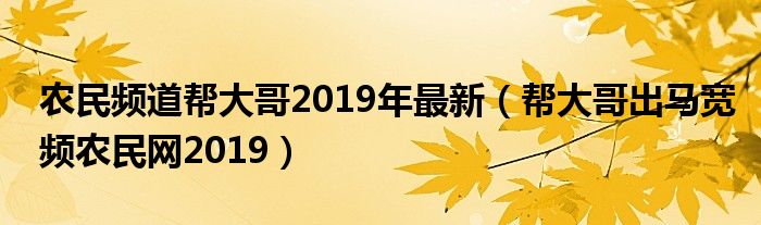 农民频道帮大哥2019年最新(帮大哥出马宽频农民网2019)