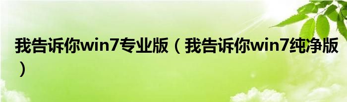 我告诉你win7专业版(我告诉你win7纯净版)