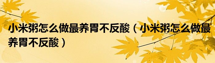 小米粥怎么做最养胃不反酸(小米粥怎么做最养胃不反酸)